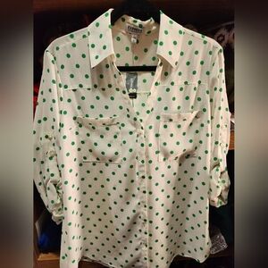 Express White Blouse with Green Polka Dots